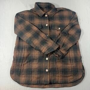 Madewell Flannel Shirt Jacket Womens Brown Black Gelston Plaid Button Front